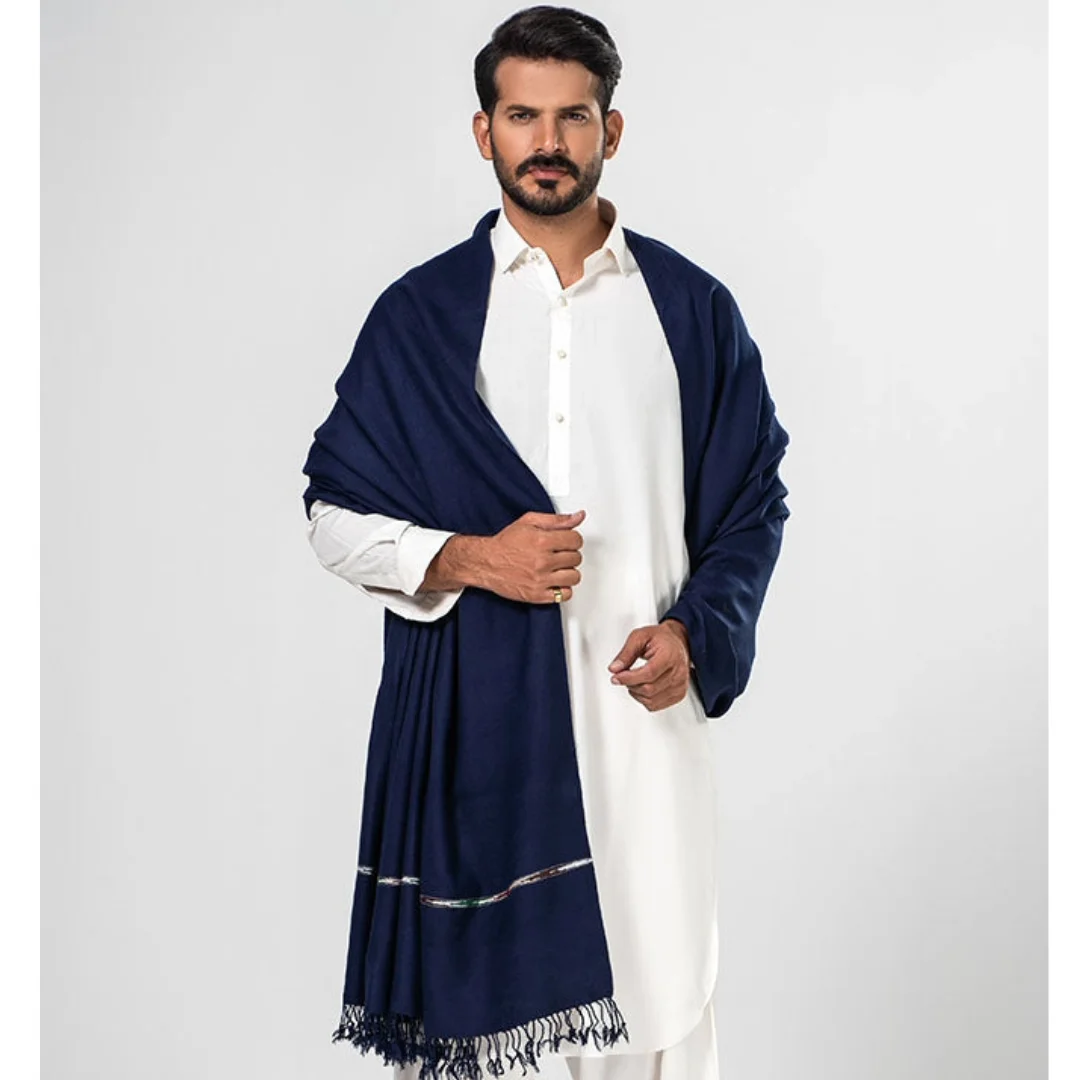 Navy blue wool shawl for men