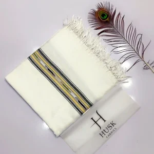 White pashmina wool shawl big border